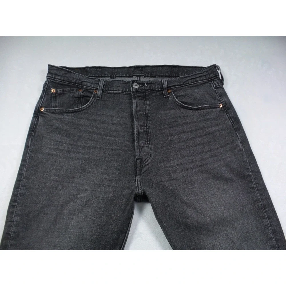 Levis Jeans‎ Mens Size 38 x 30 Gray Denim 501 Button Fly Straight Leg Stretch